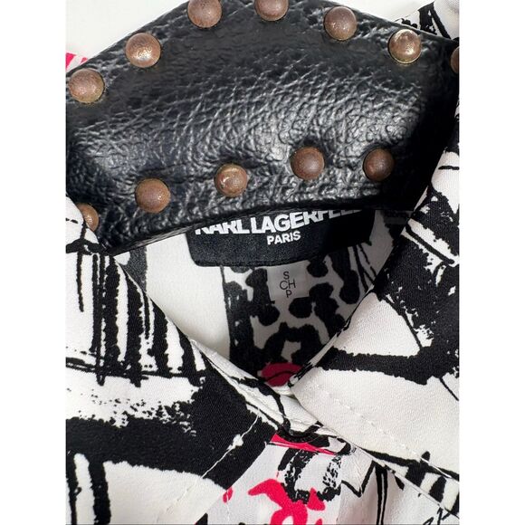Karl Lagerfeld Fashion Diva print button down blouse size S oversized - Picture 4 of 4